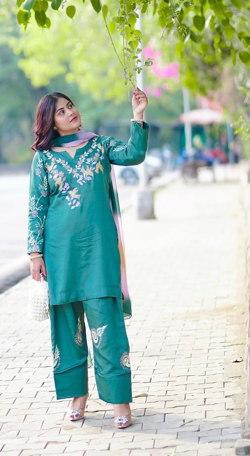 Firozi French Crepe Embroidery Work Salwar Suit | Jump Suits, Tops & Bottoms, Track Suits, Salwar suit, Casual Suits, Creative suits, Designer Suits, Palazzo Suits, Party Wear Suits, Patiala Suits, Straight Suits, Trendy Wear
