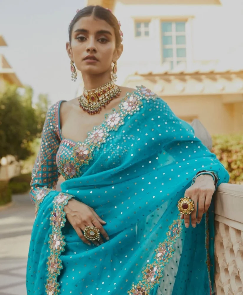 Firozi Georgette Sequence Print Saree | Sarees, Bollywood Sarees, Creative Sarees, Designer Sarees, Embroidered Sarees, Ethnic Saree, Modern Digital sarees, Party Wear Sarees