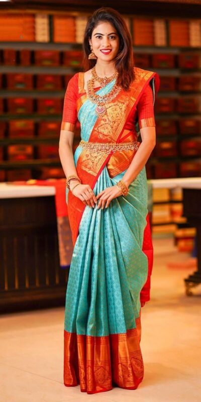 Firozi Lichi Silk Jacquard All Over Saree | Sarees, Bollywood Sarees, Creative Sarees, Designer Sarees, Embroidered Sarees, Ethnic Saree, Modern Digital sarees, Party Wear Sarees