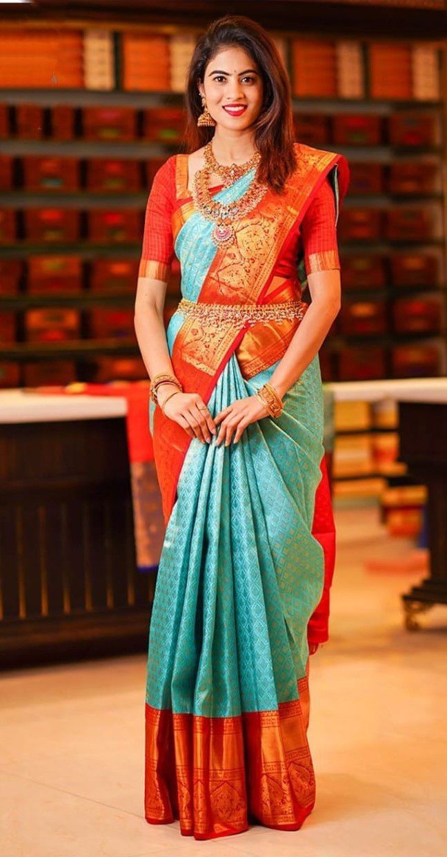 Firozi Lichi Silk Jacquard All Over Saree | Sarees, Bollywood Sarees, Creative Sarees, Designer Sarees, Embroidered Sarees, Ethnic Saree, Modern Digital sarees, Party Wear Sarees