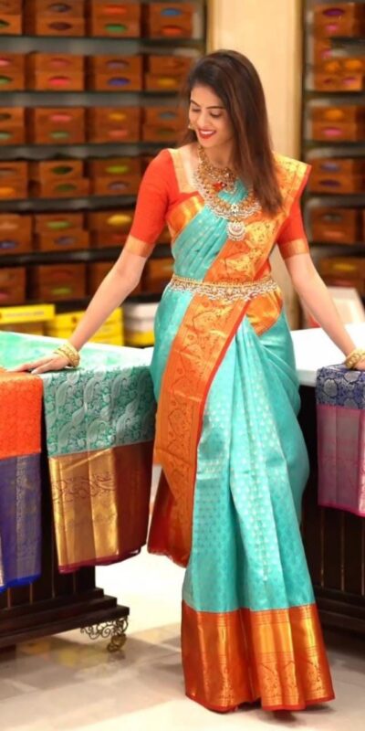 Firozi Lichi Silk Jacquard All Over Saree | Sarees, Bollywood Sarees, Creative Sarees, Designer Sarees, Embroidered Sarees, Ethnic Saree, Modern Digital sarees, Party Wear Sarees