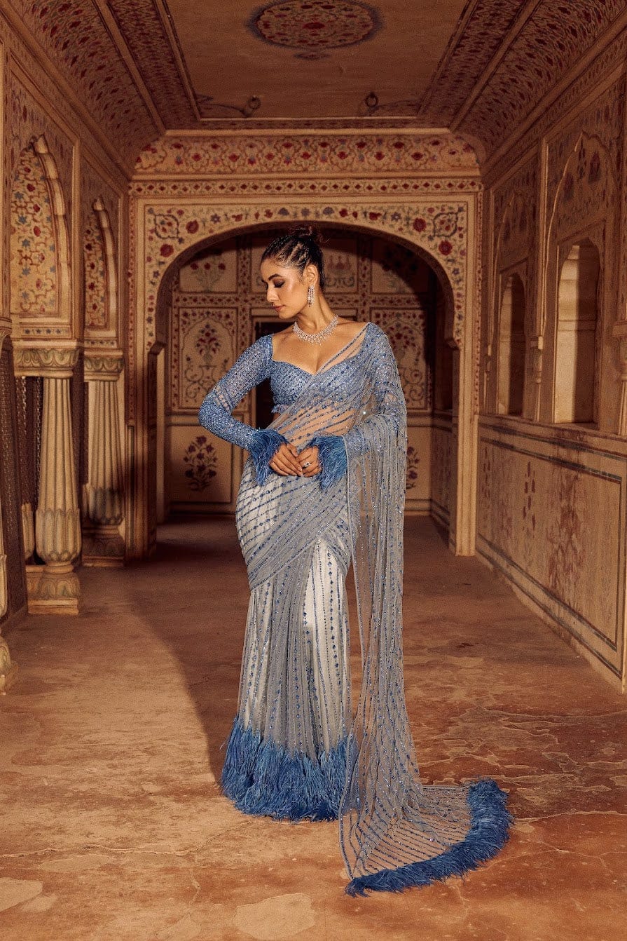 Firozi Mono Net Sequins Saree | Sarees, Bollywood Sarees, Creative Sarees, Designer Sarees, Embroidered Sarees, Ethnic Saree, Modern Digital sarees, Party Wear Sarees