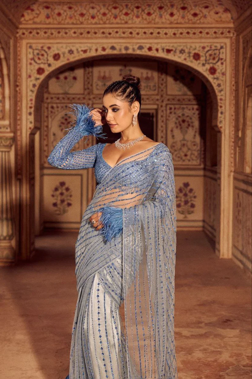 Firozi Mono Net Sequins Saree | Sarees, Bollywood Sarees, Creative Sarees, Designer Sarees, Embroidered Sarees, Ethnic Saree, Modern Digital sarees, Party Wear Sarees