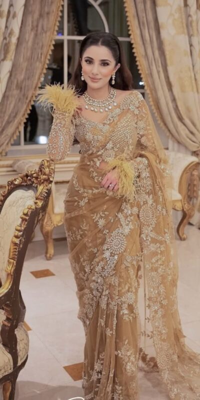 Gold Mono Net Embroidery Print Saree | Sarees, Bollywood Sarees, Creative Sarees, Designer Sarees, Embroidered Sarees, Ethnic Saree, Modern Digital sarees, Party Wear Sarees