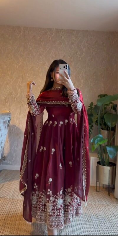 Gorgeous Maroon Fendy Silk Thread Work Salwar Suit | Anarkali Suits, Bollywood Anarkali, Creative-Anarkali, Designer Anarkali, Embroidered Anarkali, Party Wear Anarkali