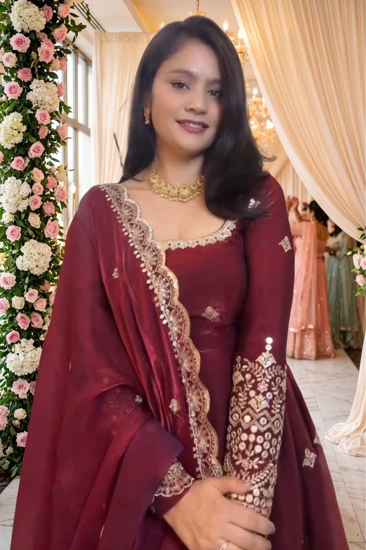 NSR 895 Red Fendy Silk Salwar Suit with Mirror Work & Embroidery Work. Best Price ₹2399. Delivery 4-6 Working Days. Shop now. | Anarkali Suits, Bollywood Anarkali, Creative-Anarkali, Designer Anarkali, Embroidered Anarkali, Party Wear Anarkali