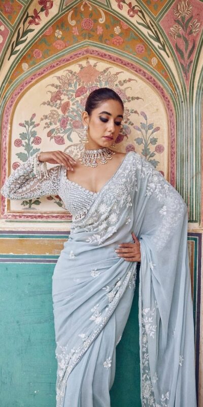 DF 3478 Sky Blue Faux Georgette Embroidery Work Saree . Perfect for Wedding, Party, Onam, Family ,Festive Deal ₹2049. Delivery 4-6 Working Days | Sarees, Bollywood Sarees, Creative Sarees, Designer Sarees, Embroidered Sarees, Ethnic Saree, Modern Digital sarees, Party Wear Sarees