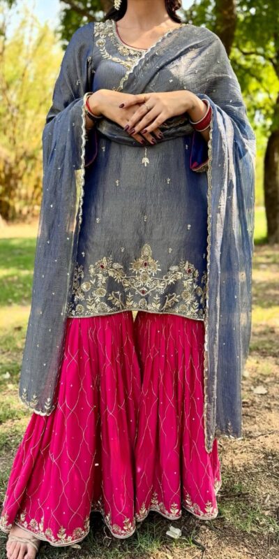 Gray Fandy With Embroidery Work Salwar Suit | Jump Suits, Tops & Bottoms, Track Suits, Salwar suit, Casual Suits, Creative suits, Designer Suits, Palazzo Suits, Party Wear Suits, Patiala Suits, Straight Suits, Trendy Wear