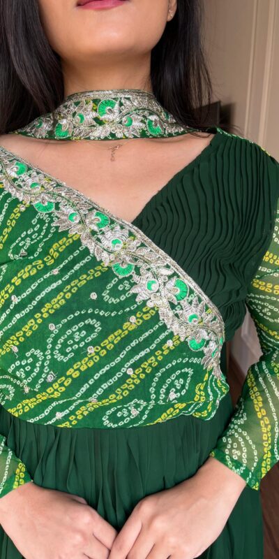 Green Bandhej Fox Georgette Sequence Embroidery Work Anarkali Gown | Gowns, Bollywood Gowns, Creative Gowns, Designer Gowns, Embroidered Gowns, Party Wear Gowns, Straight Suits