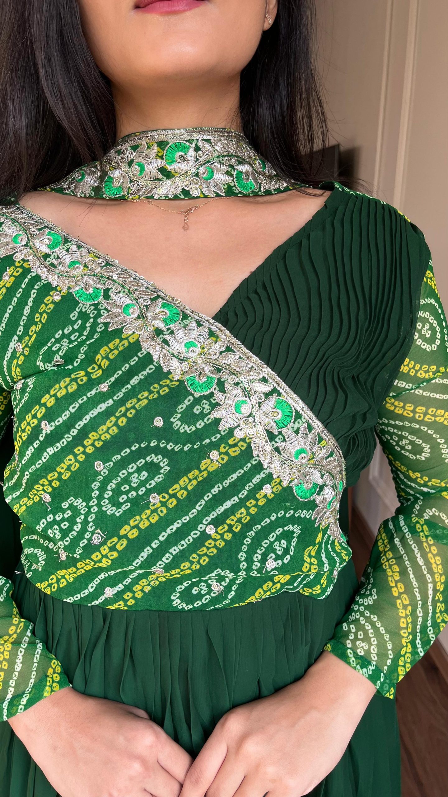 Green Bandhej Fox Georgette Sequence Embroidery Work Anarkali Gown | Gowns, Bollywood Gowns, Creative Gowns, Designer Gowns, Embroidered Gowns, Party Wear Gowns, Straight Suits