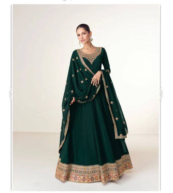Green Blooming Georgette Embroidery Work Salwar Suit | Jump Suits, Salwar suit, Casual Suits, Creative suits, Designer Suits, Palazzo Suits, Party Wear Suits, Patiala Suits, Straight Suits