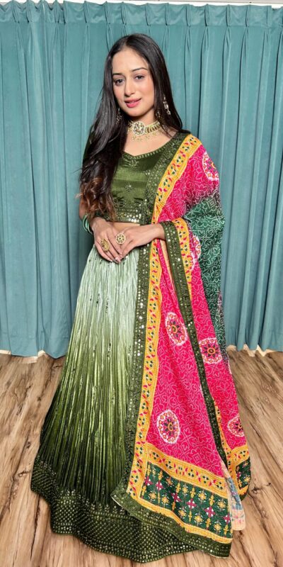 Green Chinon Silk Sequins Work Lehenga Choli | Lehenga, Bollywood Lehenga, Creative Lehenga, Designer Lehenga, Embroidered Lehenga, Party Wear Lehenga