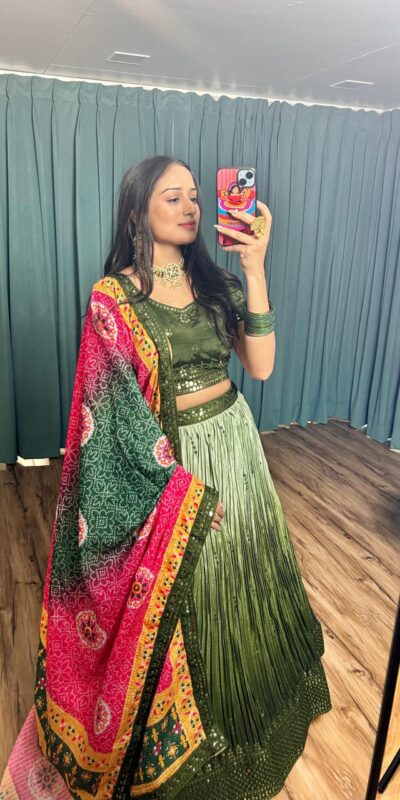 Green Chinon Silk Sequins Work Lehenga Choli | Lehenga, Bollywood Lehenga, Creative Lehenga, Designer Lehenga, Embroidered Lehenga, Party Wear Lehenga