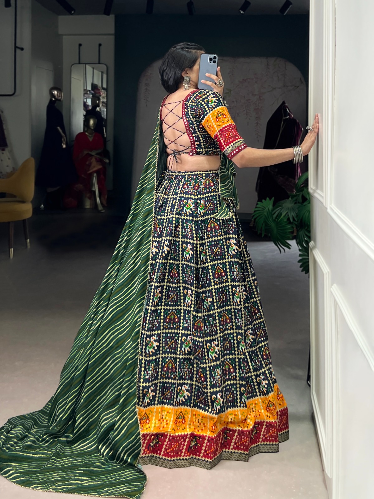 Green Cotton Printed Lehenga Choli | Lehenga, Bollywood Lehenga, Creative Lehenga, Designer Lehenga, Embroidered Lehenga, Party Wear Lehenga