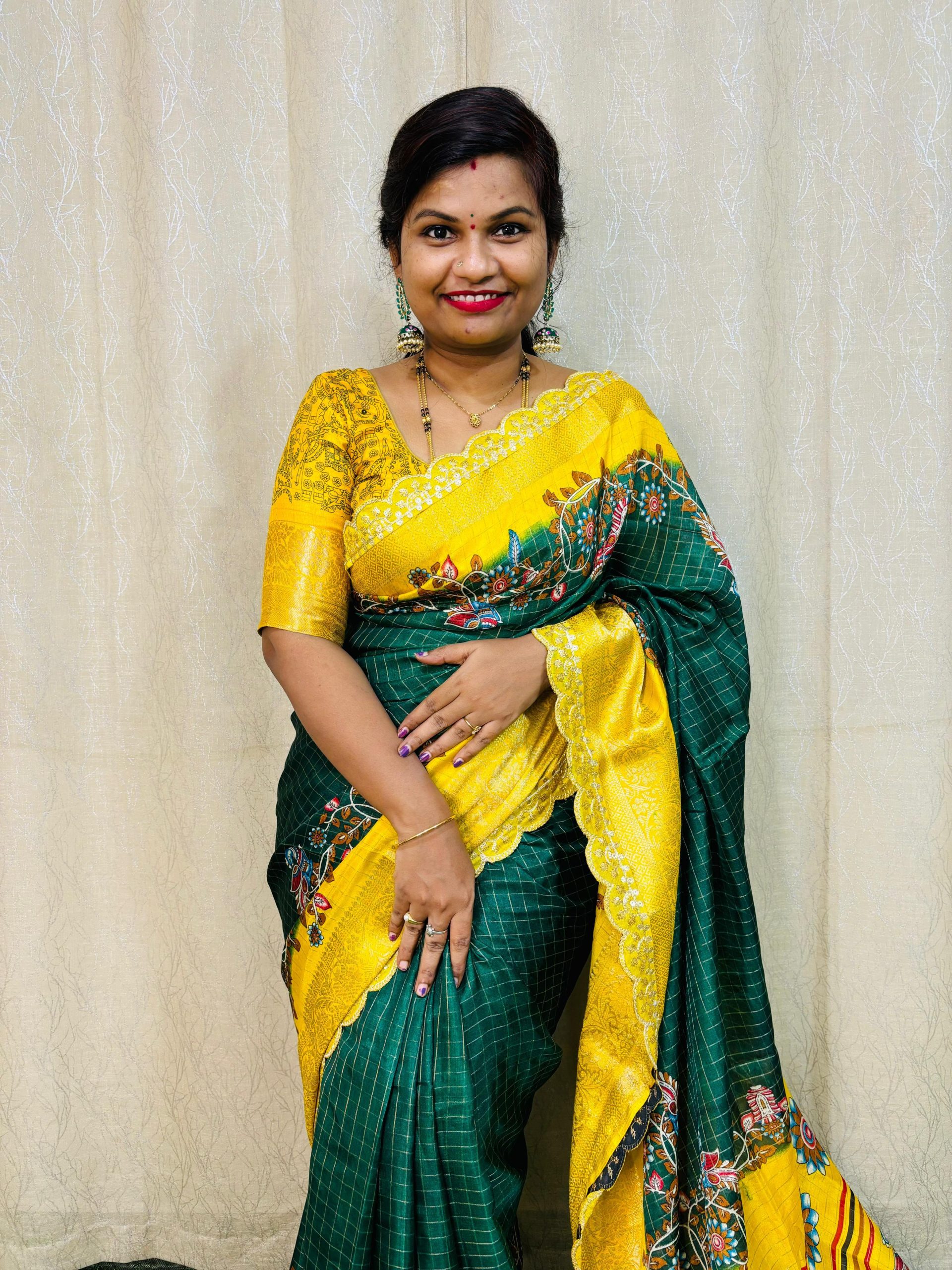Green Dola Mangalagiri Checks Floral Print Saree | Sarees, Bollywood Sarees, Creative Sarees, Designer Sarees, Embroidered Sarees, Ethnic Saree, Modern Digital sarees, Party Wear Sarees