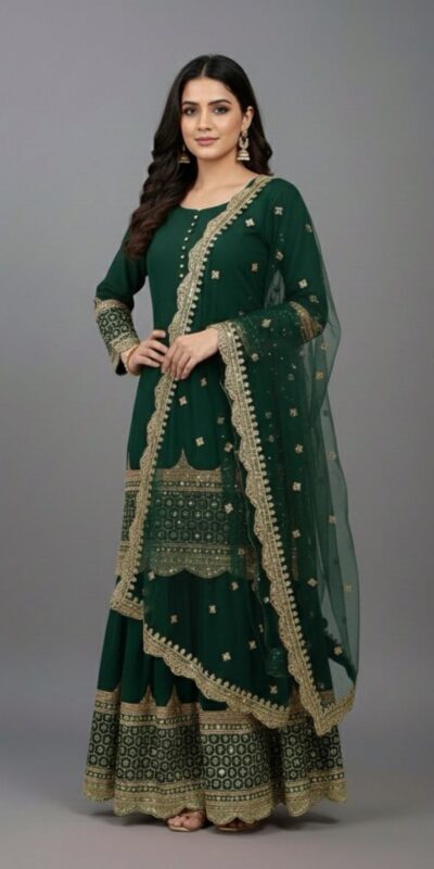 Green Faux Georgette Embroider Salwar Suit | Jump Suits, Salwar suit, Casual Suits, Creative suits, Designer Suits, Palazzo Suits, Party Wear Suits, Patiala Suits, Straight Suits