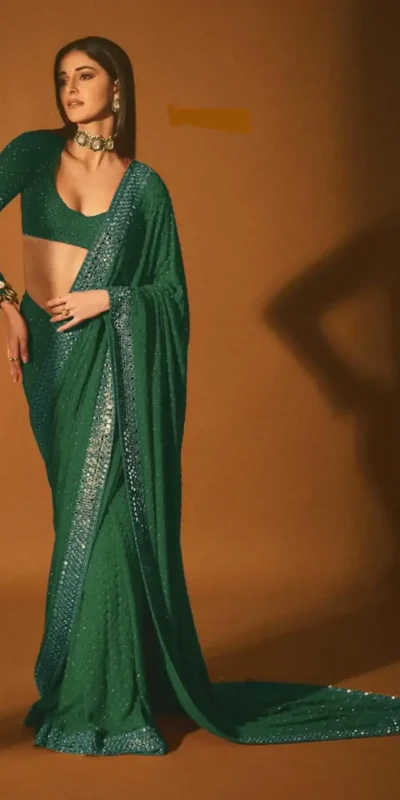 Green Faux Georgette Embroidery Mirror Work Saree | Sarees, Bollywood Sarees, Creative Sarees, Designer Sarees, Embroidered Sarees, Ethnic Saree, Modern Digital sarees, Party Wear Sarees