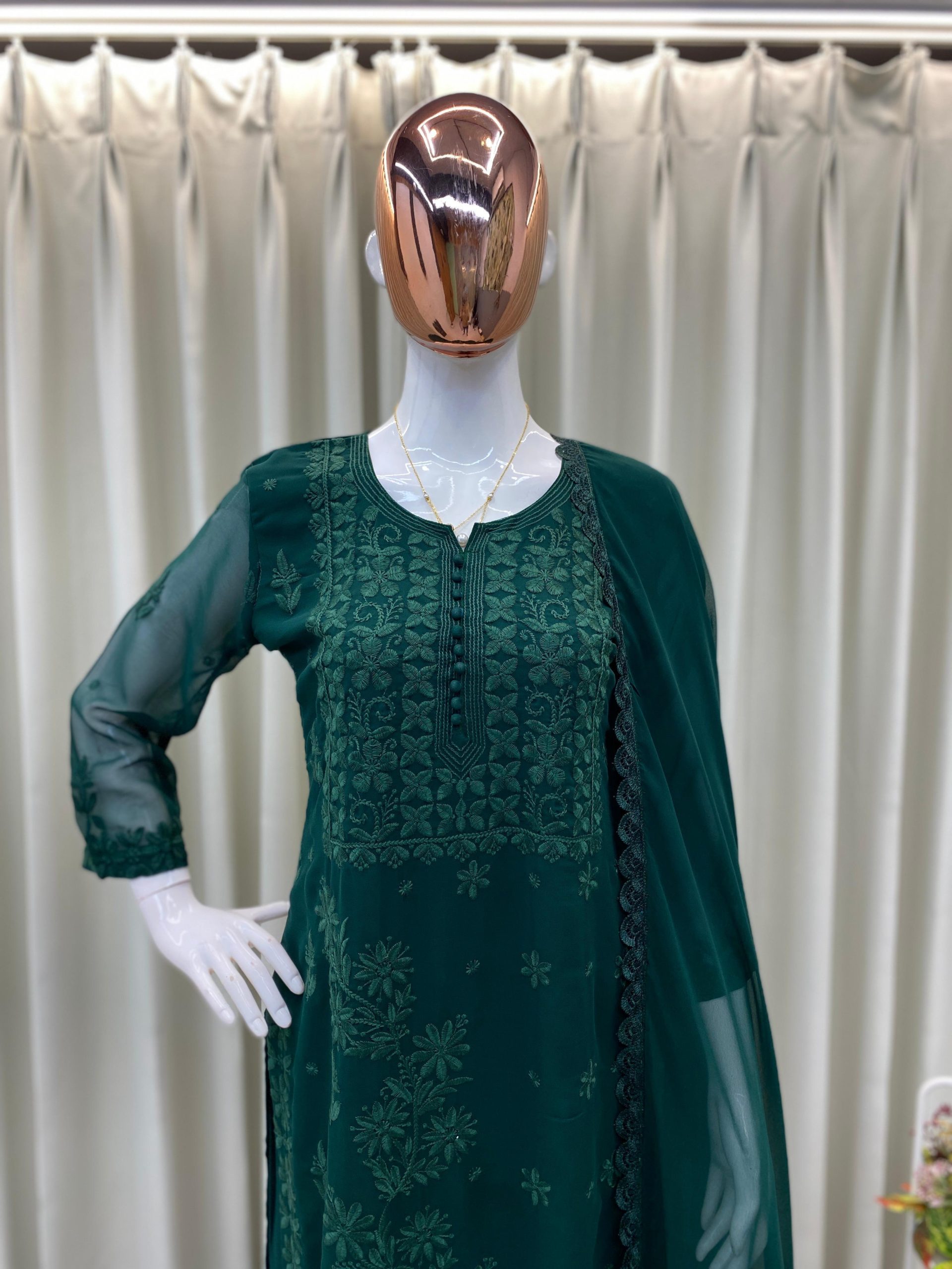 Green Georgette Embroidery Salwar Suit | Jump Suits, Salwar suit, Casual Suits, Creative suits, Designer Suits, Palazzo Suits, Party Wear Suits, Patiala Suits, Straight Suits