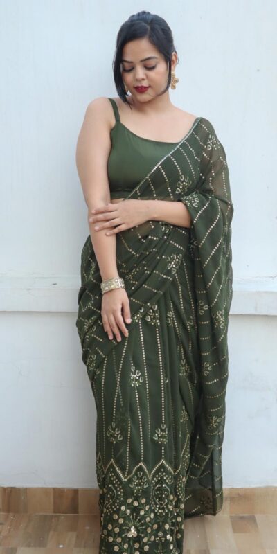 Green Georgette Embroidery Sequence Saree | Sarees, Bollywood Sarees, Creative Sarees, Designer Sarees, Embroidered Sarees, Ethnic Saree, Modern Digital sarees, Party Wear Sarees
