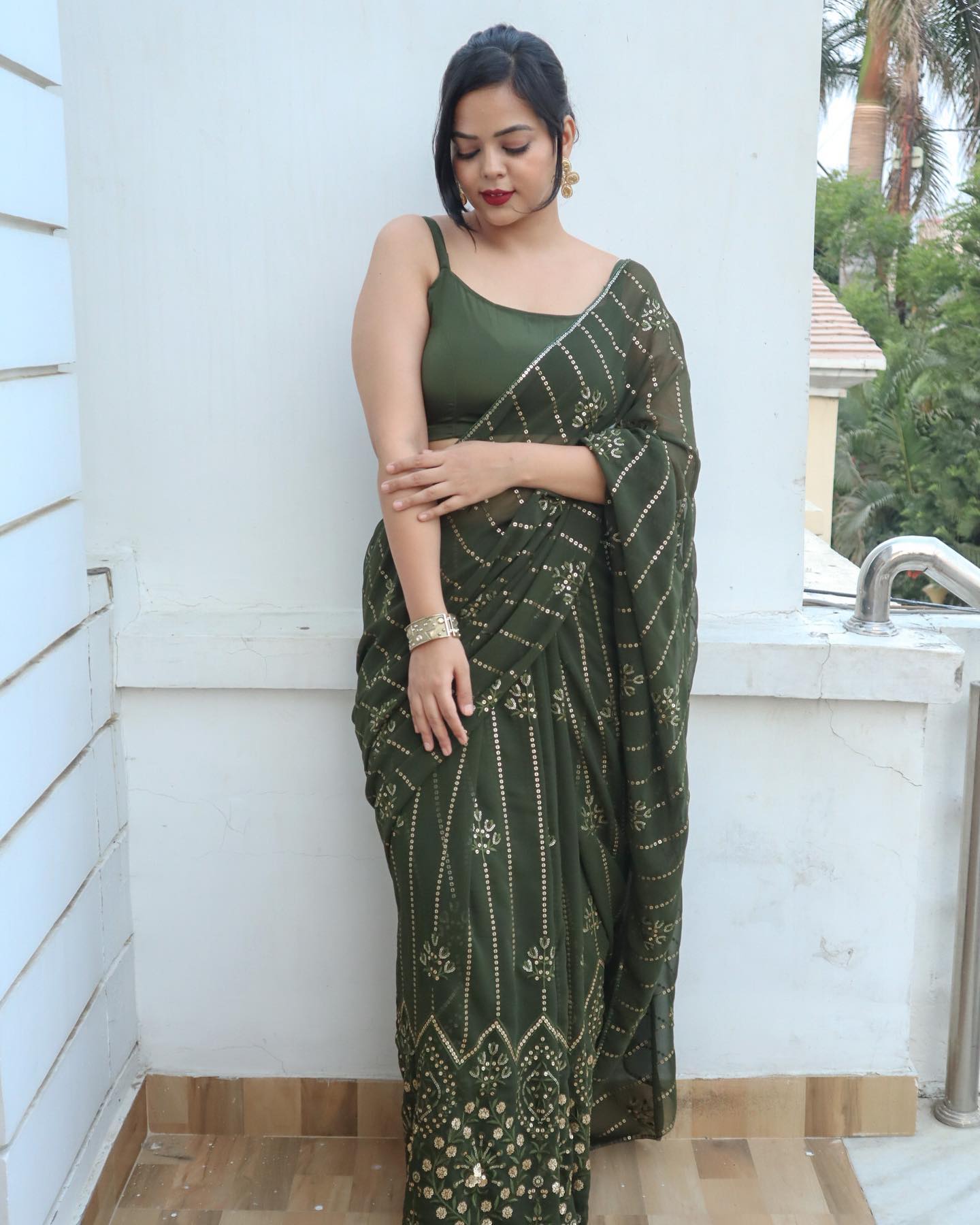 Green Georgette Embroidery Sequence Saree | Sarees, Bollywood Sarees, Creative Sarees, Designer Sarees, Embroidered Sarees, Ethnic Saree, Modern Digital sarees, Party Wear Sarees