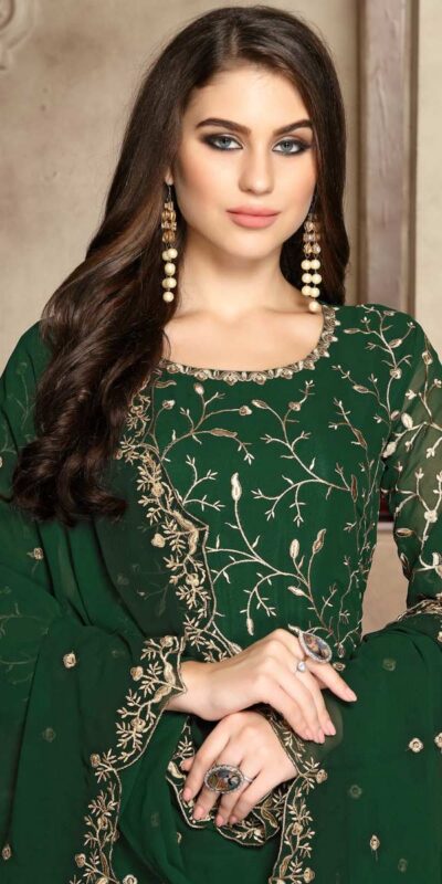Green Georgette Multi Thread Zari Anarkali Suit | Anarkali Suits, Bollywood Anarkali, Creative-Anarkali, Designer Anarkali, Embroidered Anarkali, Party Wear Anarkali