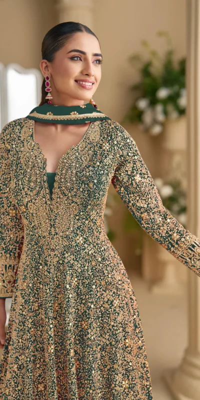Green Georgette Thread Sequence Work Salwar Suit | Jump Suits, Salwar suit, Casual Suits, Creative suits, Designer Suits, Palazzo Suits, Party Wear Suits, Patiala Suits, Straight Suits