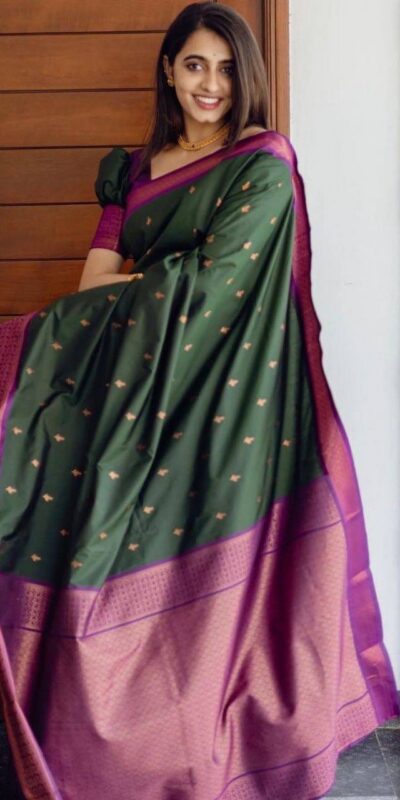 Green Lichi Silk Lace Work Border Saree | Sarees, Bollywood Sarees, Creative Sarees, Designer Sarees, Embroidered Sarees, Ethnic Saree, Modern Digital sarees, Party Wear Sarees