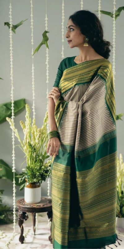 Green Lichi Silk Rich Pallu Border Saree | Sarees, Bollywood Sarees, Creative Sarees, Designer Sarees, Embroidered Sarees, Ethnic Saree, Modern Digital sarees, Party Wear Sarees