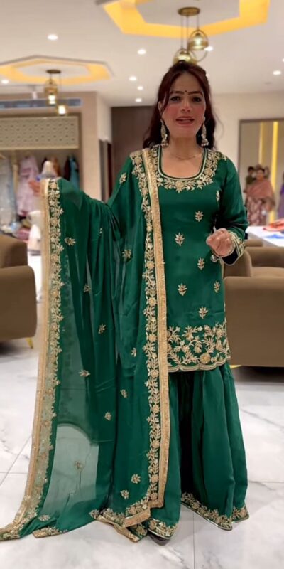 Green Natural Crep Embroidery Work Salwar Suit | Jump Suits, Salwar suit, Casual Suits, Creative suits, Designer Suits, Palazzo Suits, Party Wear Suits, Patiala Suits, Straight Suits