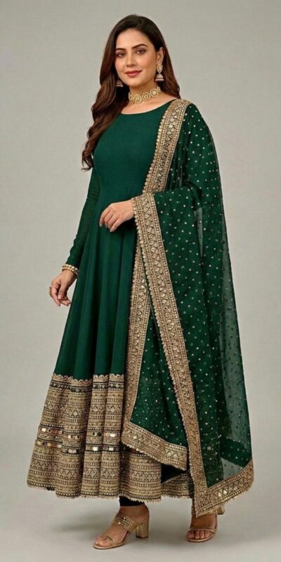Green Roman Silk Embroidery Lace Work Gown | Gowns, Bollywood Gowns, Creative Gowns, Designer Gowns, Embroidered Gowns, Party Wear Gowns