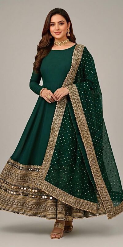 Green Roman Silk Embroidery Lace Work Gown | Gowns, Bollywood Gowns, Creative Gowns, Designer Gowns, Embroidered Gowns, Party Wear Gowns