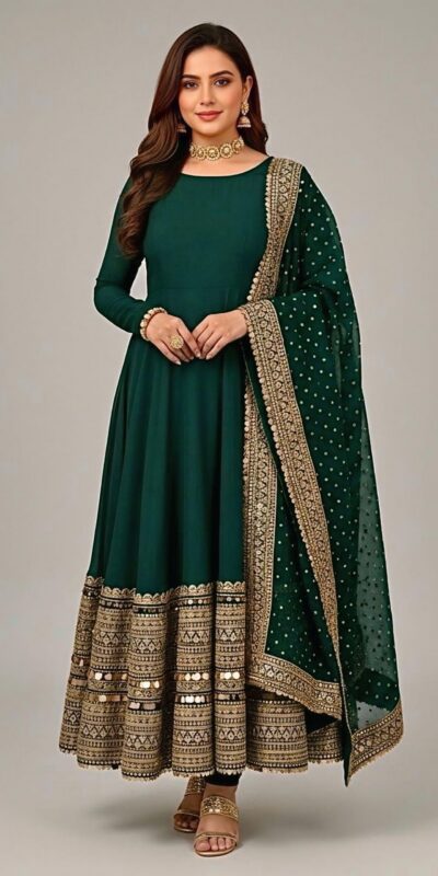 Green Roman Silk Embroidery Lace Work Gown | Gowns, Bollywood Gowns, Creative Gowns, Designer Gowns, Embroidered Gowns, Party Wear Gowns
