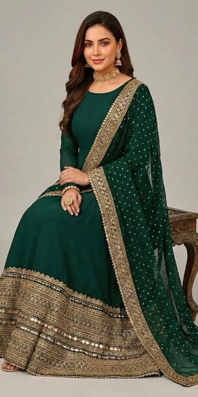Green Roman Silk Embroidery Lace Work Gown | Gowns, Bollywood Gowns, Creative Gowns, Designer Gowns, Embroidered Gowns, Party Wear Gowns