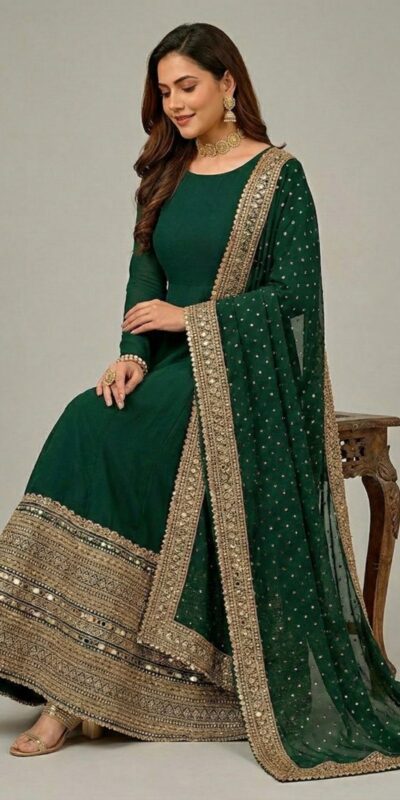 Green Roman Silk Embroidery Lace Work Gown | Gowns, Bollywood Gowns, Creative Gowns, Designer Gowns, Embroidered Gowns, Party Wear Gowns