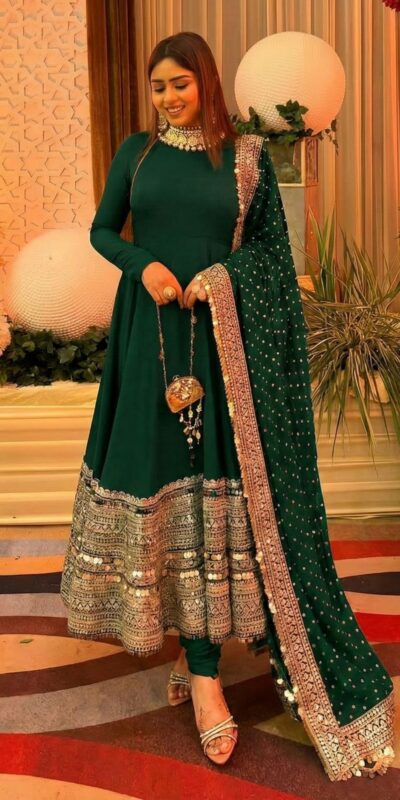 Green Roman Silk Embroidery Lace Work Gown | Gowns, Bollywood Gowns, Creative Gowns, Designer Gowns, Embroidered Gowns, Party Wear Gowns