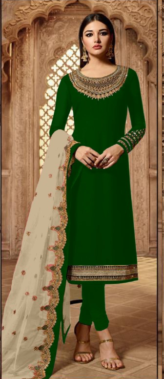 Green Satin Georgette Stone Work Salwar Suit | Jump Suits, Salwar suit, Casual Suits, Creative suits, Designer Suits, Palazzo Suits, Party Wear Suits, Patiala Suits, Straight Suits