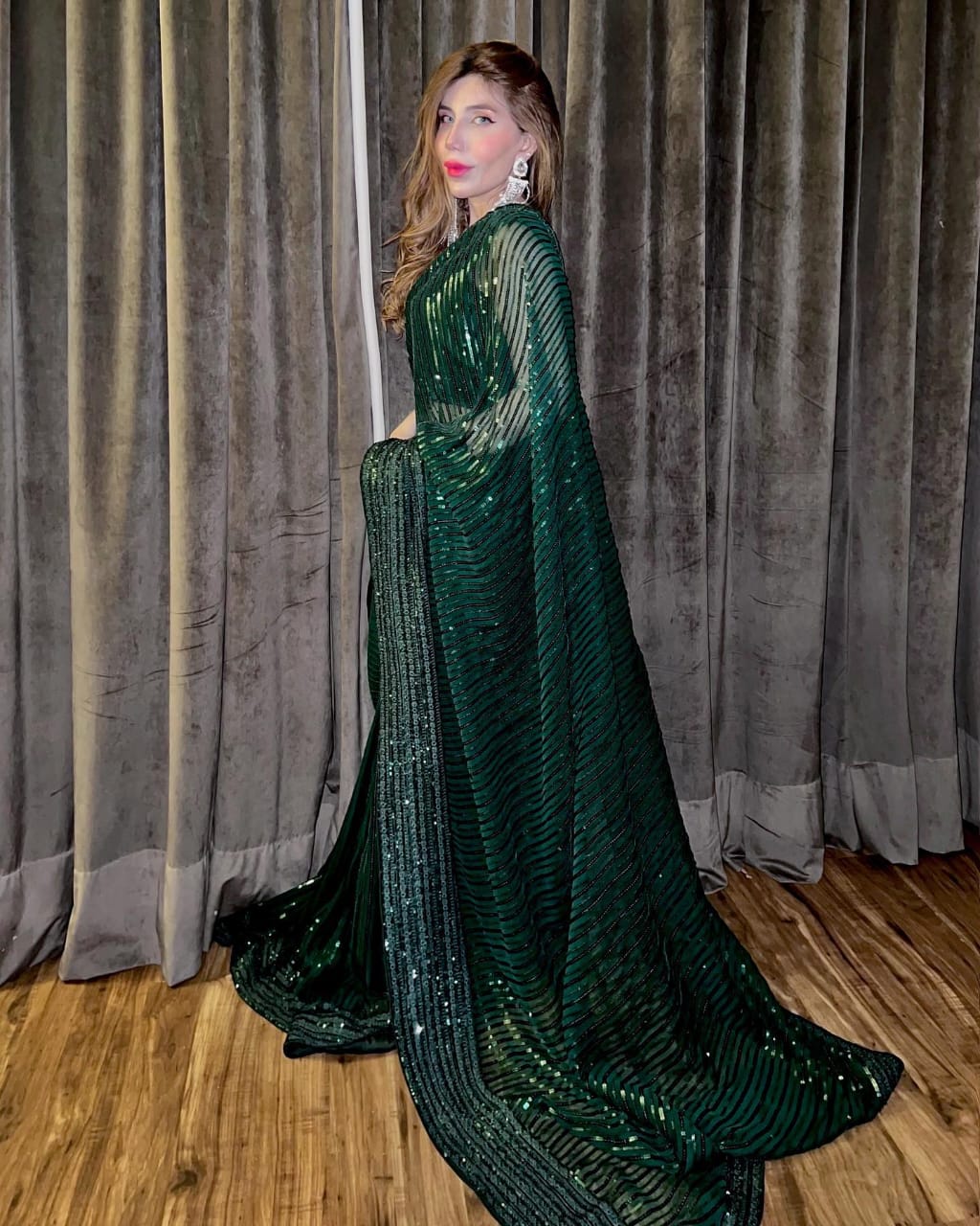 Green Sequin Georgette Embroidery Work Saree | Sarees, Bollywood Sarees, Creative Sarees, Designer Sarees, Embroidered Sarees, Ethnic Saree, Modern Digital sarees, Party Wear Sarees