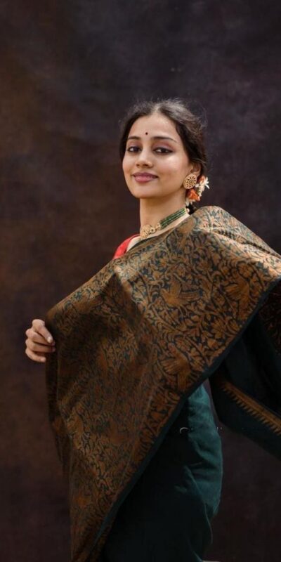 Green Soft Lichi Silk Jacquard Border Saree | Sarees, Bollywood Sarees, Creative Sarees, Designer Sarees, Embroidered Sarees, Ethnic Saree, Modern Digital sarees, Party Wear Sarees