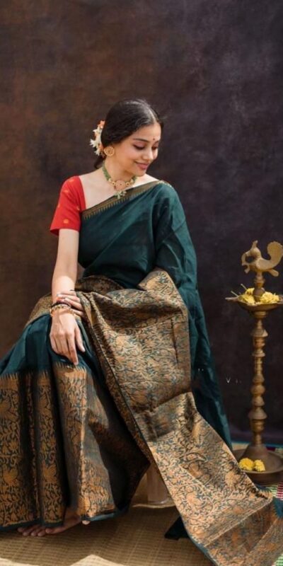 Green Soft Lichi Silk Jacquard Border Saree | Sarees, Bollywood Sarees, Creative Sarees, Designer Sarees, Embroidered Sarees, Ethnic Saree, Modern Digital sarees, Party Wear Sarees