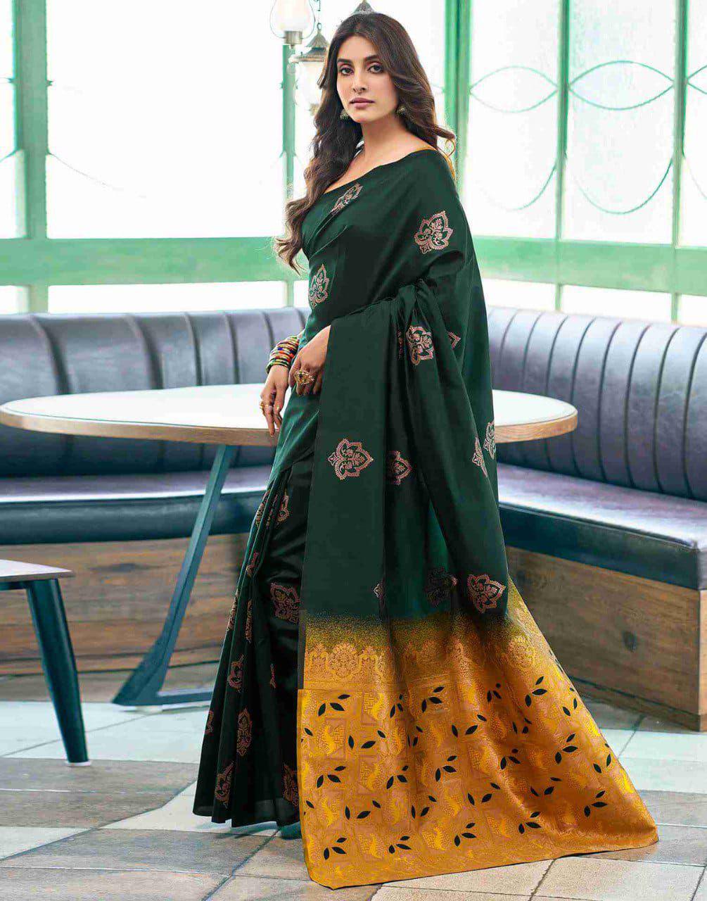 Green Soft Lichi Silk Lace Border Work Saree | Sarees, Bollywood Sarees, Creative Sarees, Designer Sarees, Embroidered Sarees, Ethnic Saree, Modern Digital sarees, Party Wear Sarees