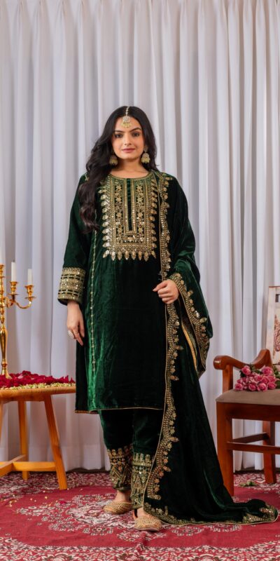 Green Velvet Sequence 5 mm Work Salwar Suit | Jump Suits, Salwar suit, Casual Suits, Creative suits, Designer Suits, Palazzo Suits, Party Wear Suits, Patiala Suits, Straight Suits
