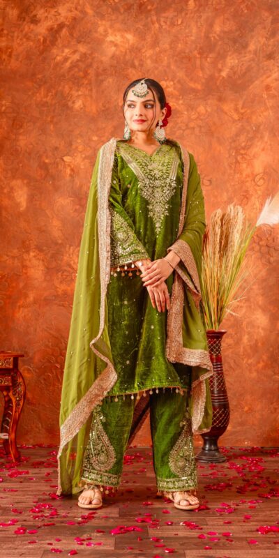 Green Viscose Velvet Embroidery Salwar Suit | Jump Suits, Salwar suit, Casual Suits, Creative suits, Designer Suits, Palazzo Suits, Party Wear Suits, Patiala Suits, Straight Suits