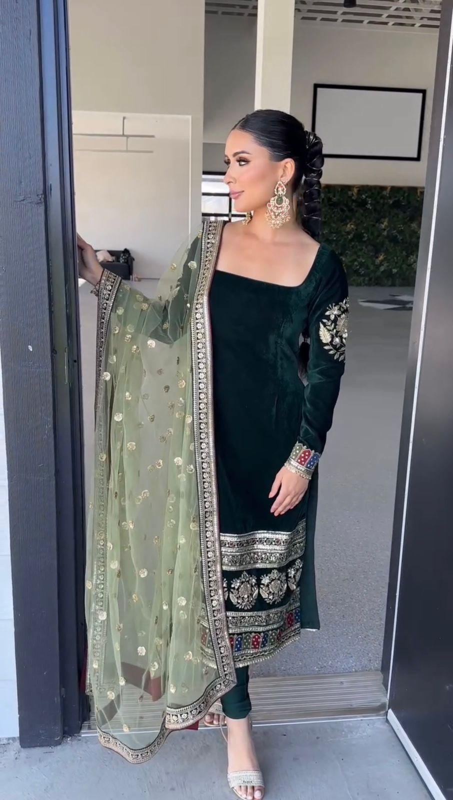 Green Viscous Velvet Embroider Work Salwar Suit | Jump Suits, Salwar suit, Casual Suits, Creative suits, Designer Suits, Palazzo Suits, Party Wear Suits, Patiala Suits, Straight Suits