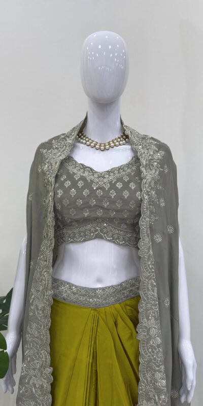 Grey American Crep Sequence Dhoti Suit | Jump Suits, Tops & Bottoms, Track Suits, Salwar suit, Casual Suits, Creative suits, Designer Suits, Palazzo Suits, Party Wear Suits, Patiala Suits, Straight Suits, Trendy Wear