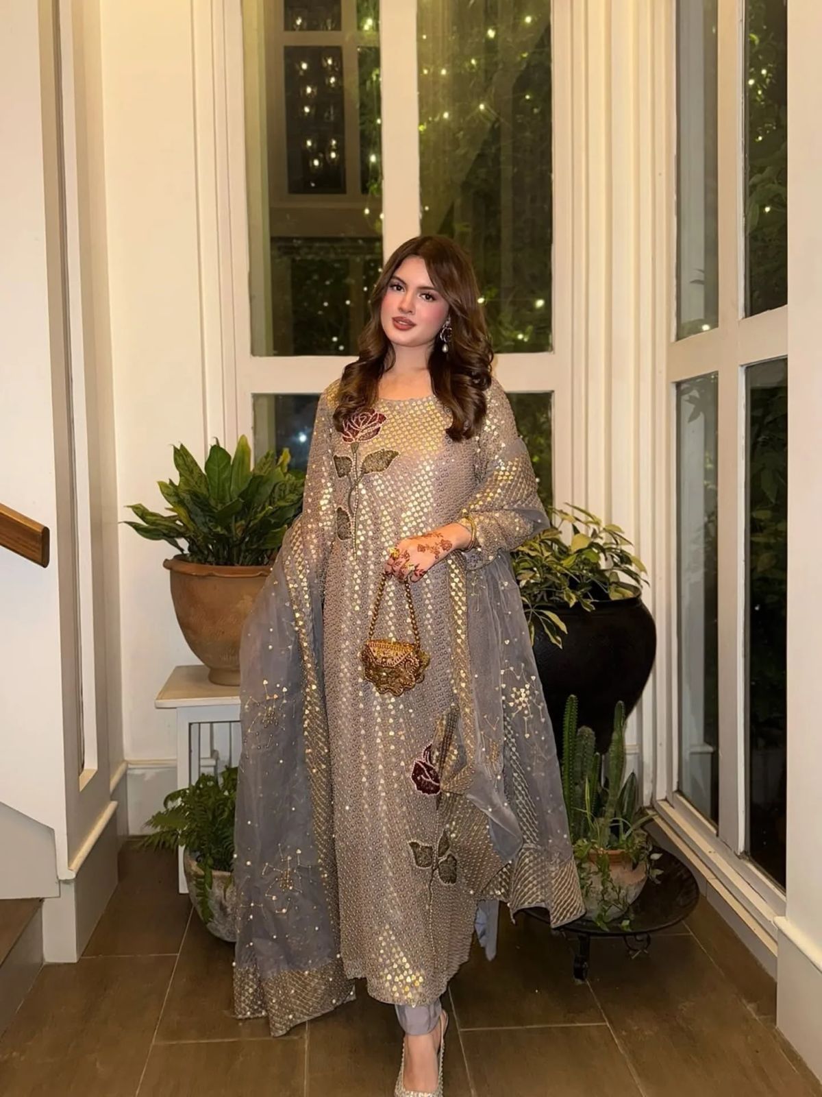 Grey Faux Georgette With Sequins Work Salwar Suit | Jump Suits, Salwar suit, Casual Suits, Creative suits, Designer Suits, Palazzo Suits, Party Wear Suits, Patiala Suits, Straight Suits