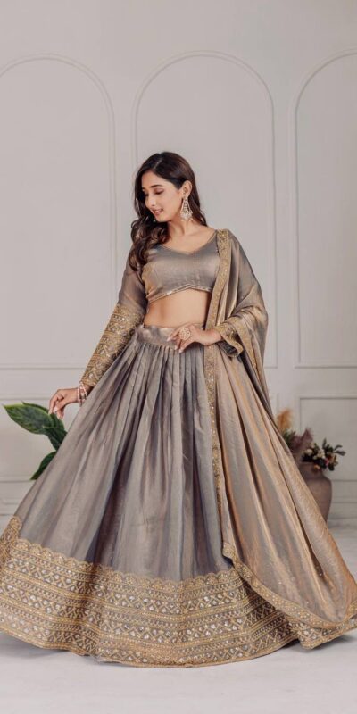 Grey Fendi Embroidery Sequins Work Lehenga Choli | Lehenga, Bollywood Lehenga, Creative Lehenga, Designer Lehenga, Embroidered Lehenga, Party Wear Lehenga