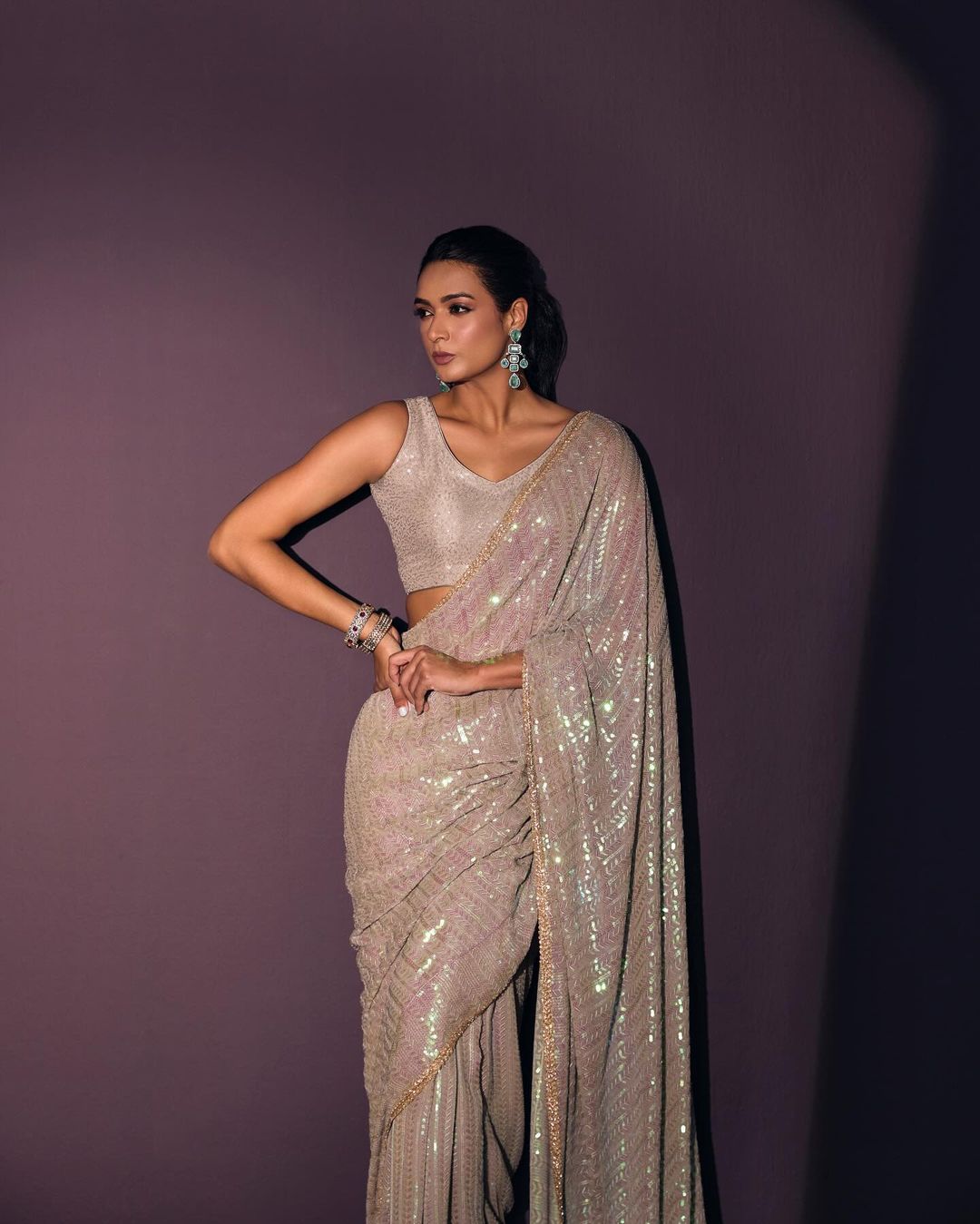 Grey Georgette Rainbow Sequins Saree | Sarees, Bollywood Sarees, Creative Sarees, Designer Sarees, Embroidered Sarees, Ethnic Saree, Modern Digital sarees, Party Wear Sarees