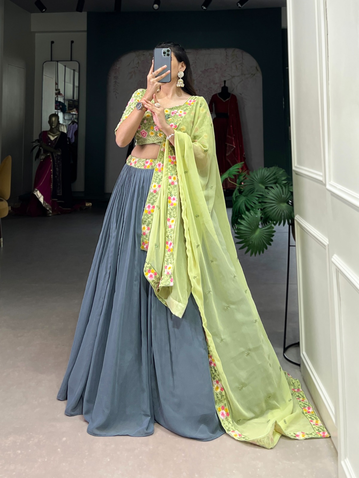 Grey Georgette Sequins Work Embroidery Lehenga Choli | Lehenga, Bollywood Lehenga, Creative Lehenga, Designer Lehenga, Embroidered Lehenga, Party Wear Lehenga