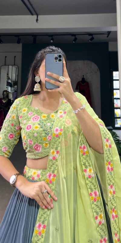 Grey Georgette Sequins Work Embroidery Lehenga Choli | Lehenga, Bollywood Lehenga, Creative Lehenga, Designer Lehenga, Embroidered Lehenga, Party Wear Lehenga
