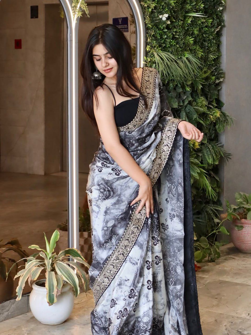 Grey Georgette Sequins Work Saree | Sarees, Bollywood Sarees, Creative Sarees, Designer Sarees, Embroidered Sarees, Ethnic Saree, Modern Digital sarees, Party Wear Sarees